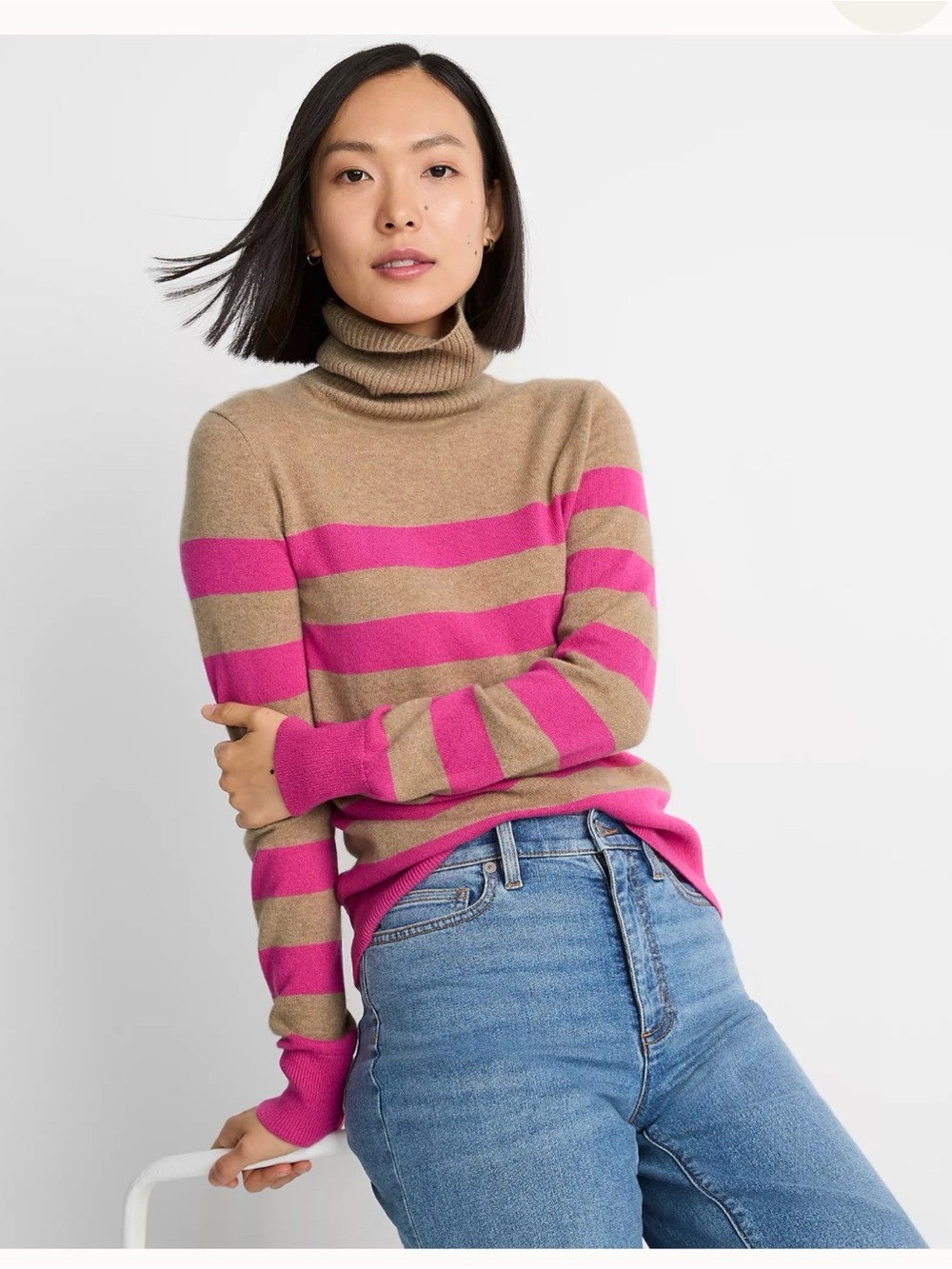 Lands End 100% Cashmere Striped Turtleneck Sweater